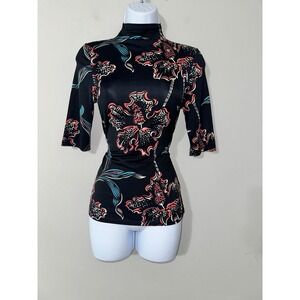 Assembly New‎ York Floral Print Cotton Mock Neck Top XS S